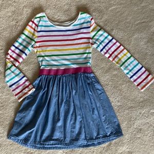 Girls Rainbow Stripe Chambray Dress